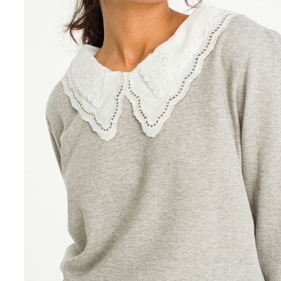 OLIVE Layered Collar Fleece Sweatshirt, Grey OS - Picture 4 of 12